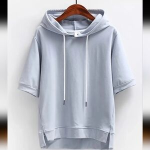 NEW! Women's Light Blue CASUAL SUMMER SHORY SLEEVE hoodie. MEDIUM
